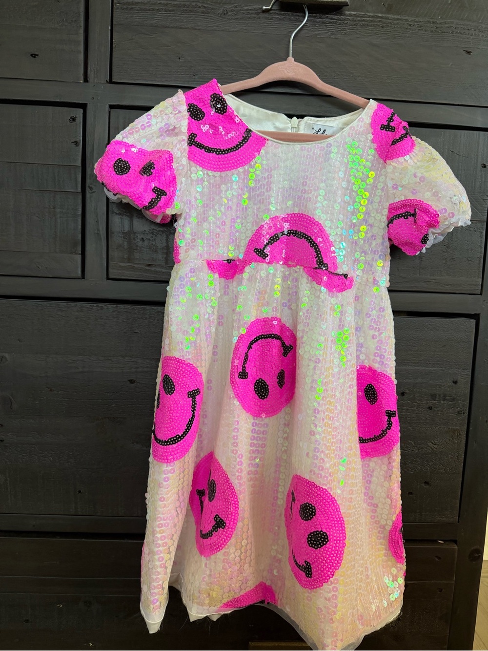 Lola & The Boys Kids Sequin Smiley Dress - Pink